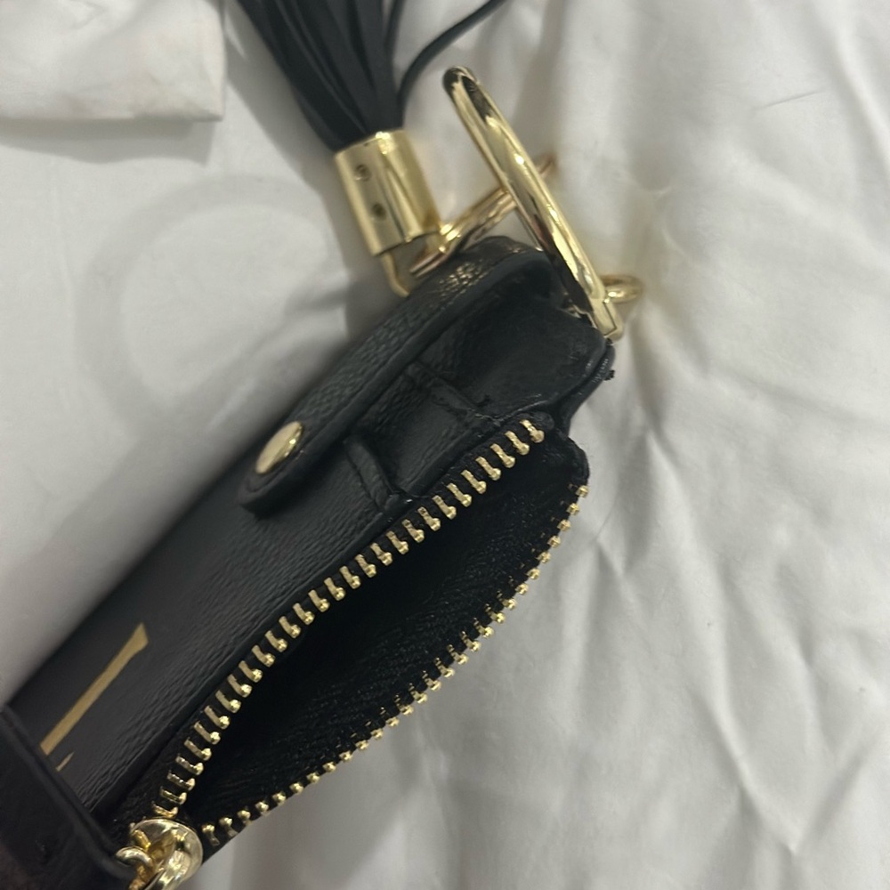 Nanette Lepore Black Leather Tassel Keychain Wallet ID Card - Monogrammed “L” - Picture 4 of 4